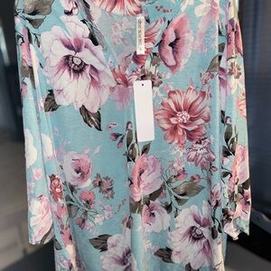 Dear Scarlett Floral Blouse - Blue and Pink